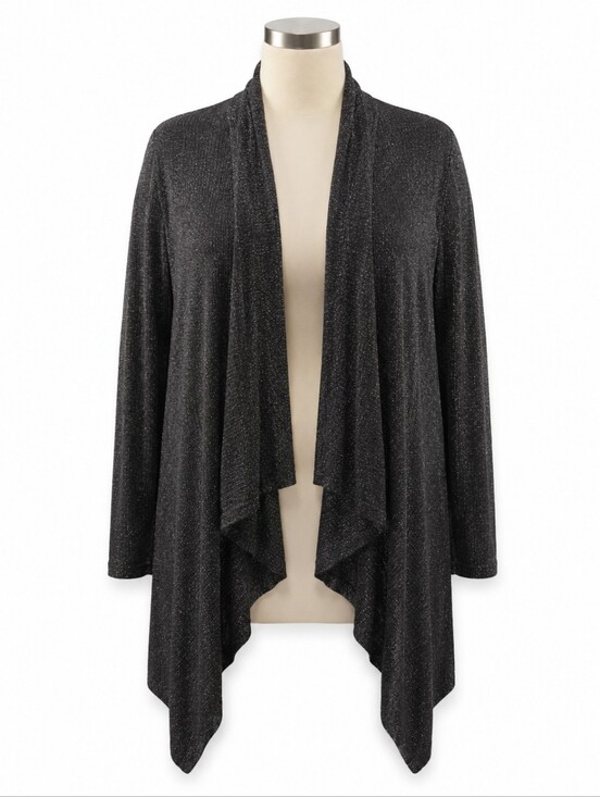 Eileen Fisher Sweaters - Eileen Fisher Black & Silver Wool Blend Waterfall Front Long Cardigan Sweater 2X